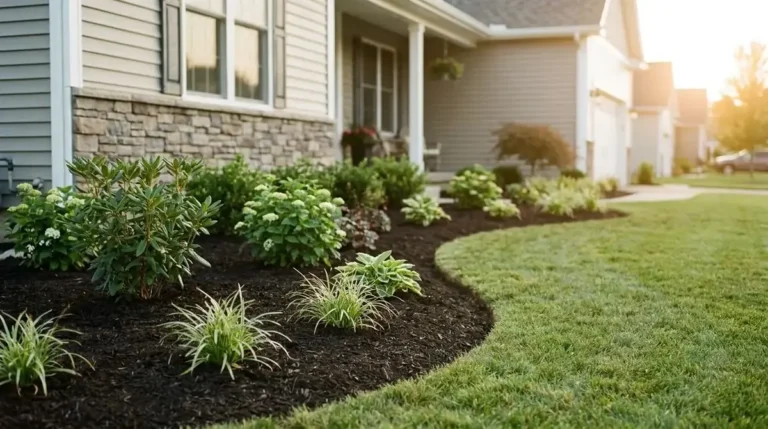 Fresh foundation planting and mulch