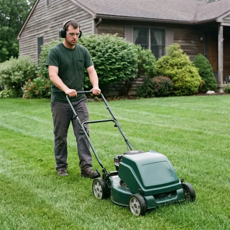 Mowing a suburban lawn
