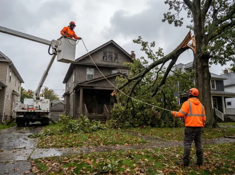 Storm damage cleared from a roof